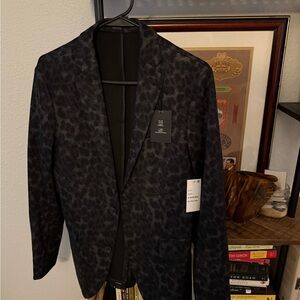 jf j.ferrar Black Sport Coat with Tonal Floral Design